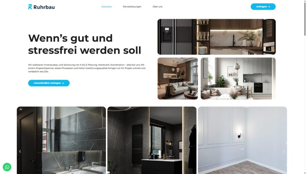 Ruhrbau interior renovation company website homepage